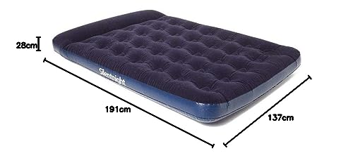 Silentnight Double Air Bed with Buil-In Foot Pump – Inflatable Flocked Blow Up Deep Premium Camping Mattress for Indoor and Outdoor Use with Beam Construction and Built In Pillow – 191x137x28cm, Blue