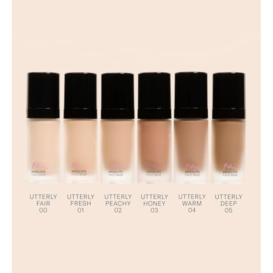 Mii Cosmetics Absolute Face Base, Full Coverage Foundation, Radiant Matte Finish, Feather Light Hydrating Formula, Vegan and Cruelty Free, Utterly Peachy 02