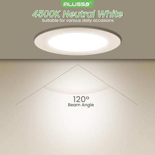 ALUSSO LED Downlights Recessed Ceiling Lights 5W, Neutral White 4500K LED Spotlights Ceiling Lights, Ultra Slim Cut Φ75-85MM, Beam Angle 120° Round Ceiling IP44 for Bathroom Bedroom Kitchen, 12 Pack