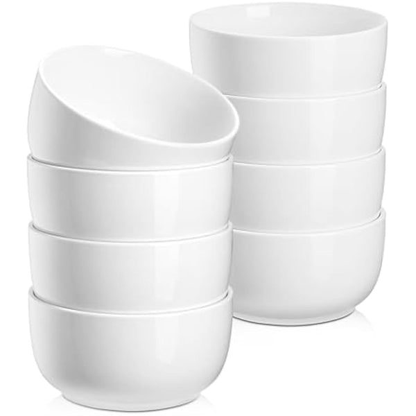 Jassceram Cereal Bowls Set of 8, 350ml Small Ceramic Bowls for Soup, Rice, Ice Cream, Dessert, Snack, Side Dishes, Suitable for Portion Control - Dishwasher & Microwave Safe, 4.5 Inch, 12 Oz, White