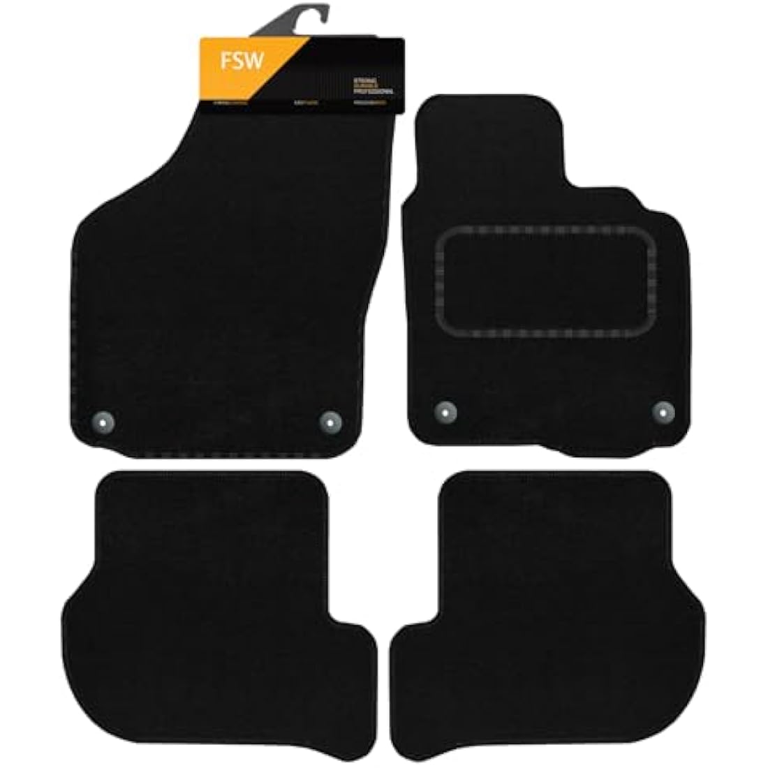 FSW - Car Floor Mats Fit Volkswagen Golf MK6 2008-2012 - Tailored Mats - Black Carpet - Anti Slip Mat - Non Slip Car Floor Mat, Fitted With Clips & Granulated Backing - 4 Pc Floor Mat Only