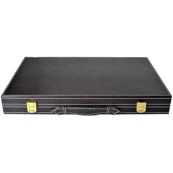 Engelhart – 250504 – Deluxe Backgammon Game 18” – Brown/Ivory – Open: 45.5 x 30.5 x 6 cm –Felt interior – Faux leather points – Metal clasps – 2 players – 5 dice, 2 cups matching checkers