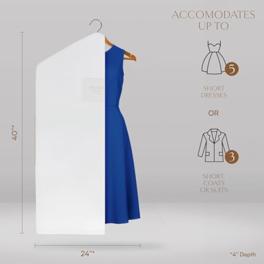 Hayden Hill Luxury Organic Cotton Garment Storage Bag - Short 40 Inch - Breathable Clothes Storage For Short Dresses, Suits and Coats - Dress Protector Bags - Certified Carbon Neutral