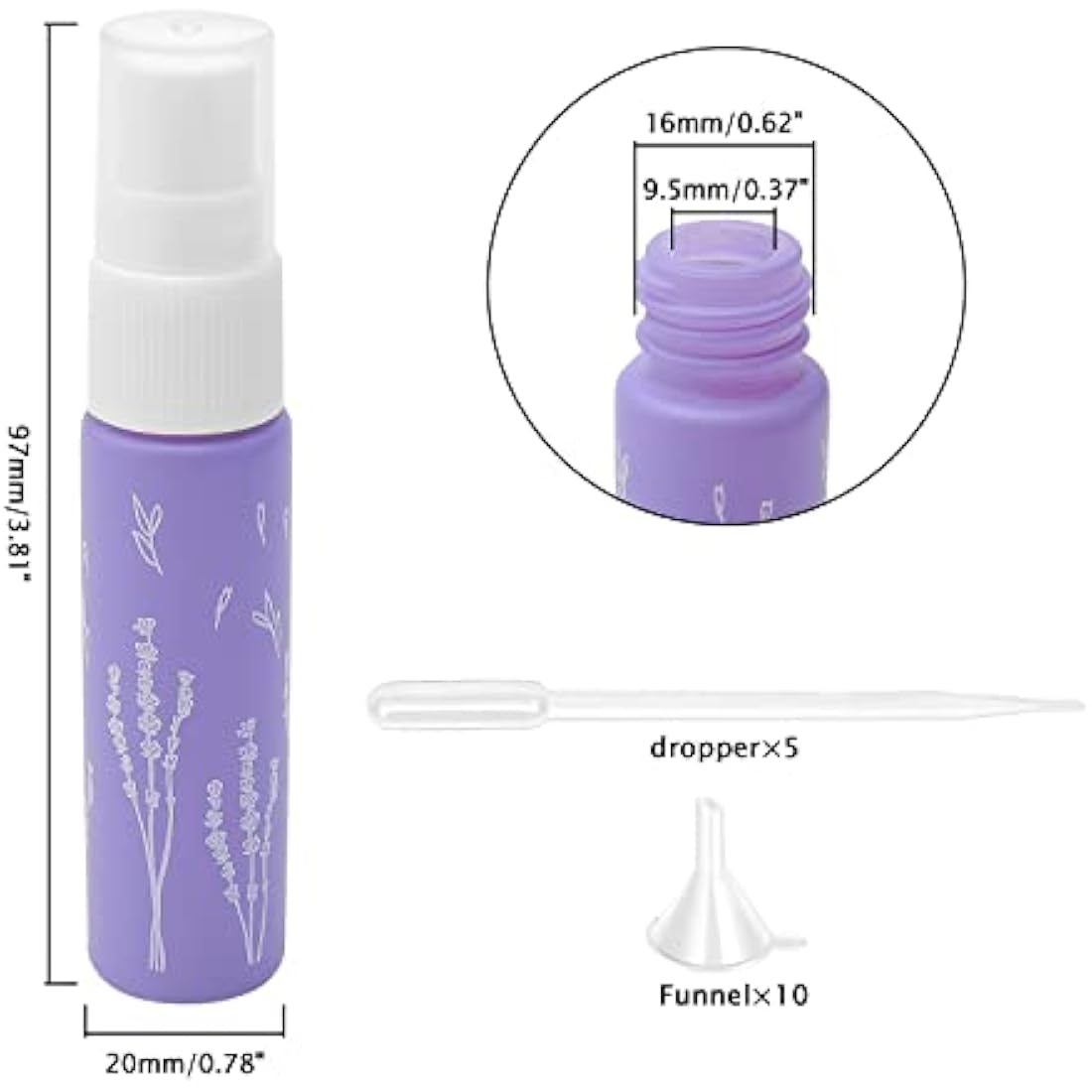 Unxuey 10pcs 10ml Purple Perfumes Spray Bottles, Dispenser Atomizer, Glass Empty Tube Travel Size Refillable Sample Container for Various Water-based Liquids with 10 Funnels+5 Droppers