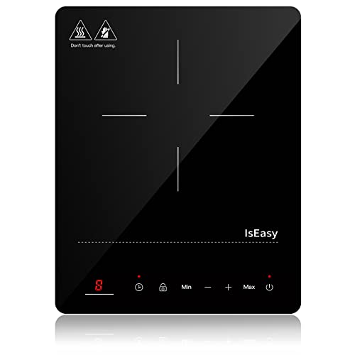 IsEasy Single Induction Cooker 2100W Portable Induction Hob with Slim Black Crystal Panel Body, Induction Plate with 9 Power Levels Setting, Max & Min