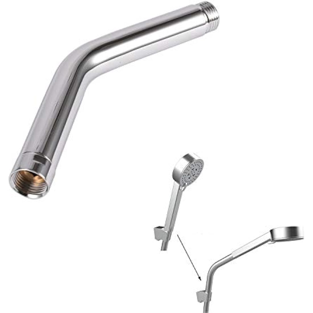 Maxforyou Curved Forward 20cm Universal G1/2" Handheld Shower Extra Hose Pipe for Shower Head and Hose Extension Arm