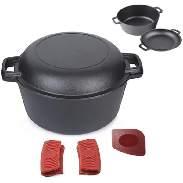 Pinnacle Cookware – 4.7 Litre / 5 Quart Pre Seasoned Cast Iron Dutch Oven | Casserole Dish with Lid | Cooking Pot | Skillet Pan Cast Lid | Oven Proof & All Hobs | Perfect for Bread Making | Camping