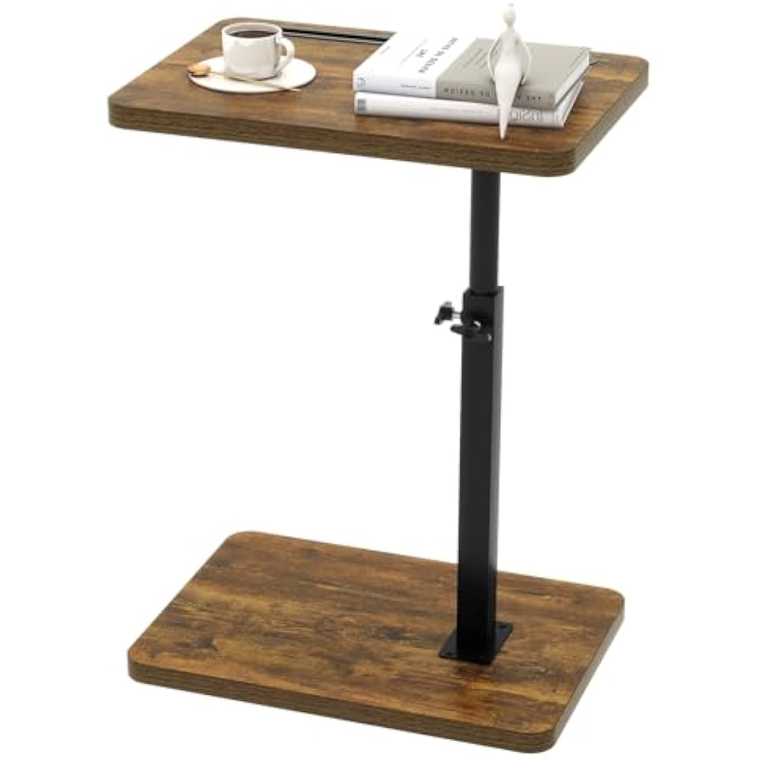 IBUYKE C Shaped Side Table, 360° Swivel Height Adjustable End Table for Small Spaces, with Phone & Tablet Slot, Modern Small Coffee Snack Table for Sofa/Bed, Retro Brown TVT003H
