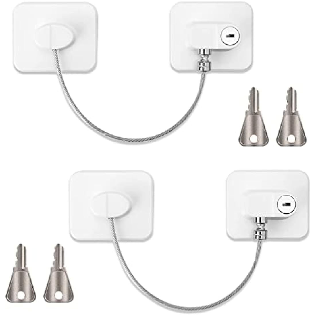 2 Pcs Refrigerator Door Locks, Fridge Lock with 4 Keys Stainless Steel Zinc Alloy Strong Adhesive Lock Protect Baby Safety Used on Refrigerators Freezers Cabinets Dryers Washers(White)