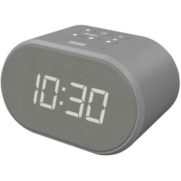 i-box Alarm Clocks Bedside, Radio Alarm Clock, Mains Powered or Battery, FM Radio, USB Charging Port, 5 Step Dimmable Display, Non Ticking, LED Display (Grey)