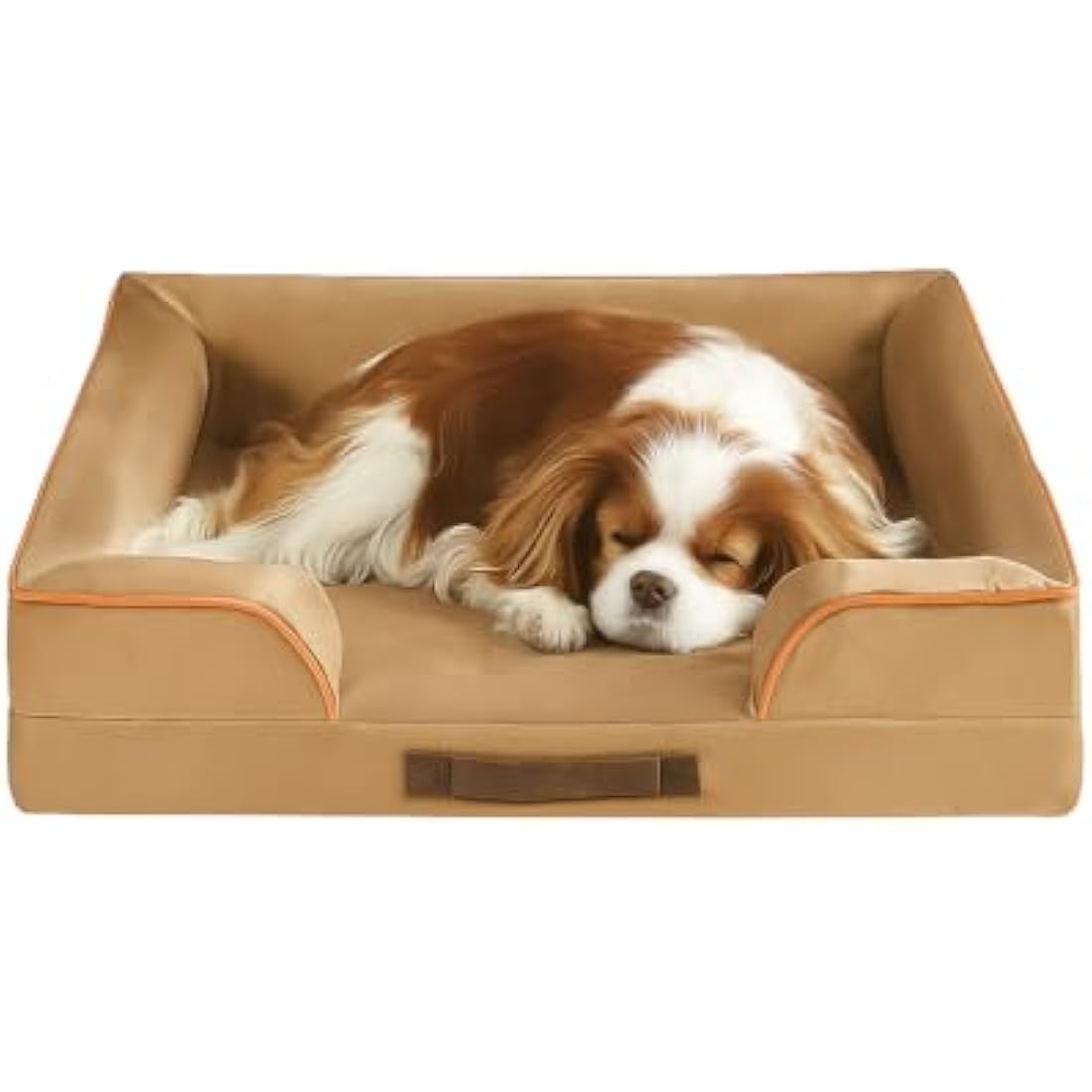 Codi Medium Memory Foam Layer Dog Bed, Washable Orthopedic Dogs Beds Couch with Removable Zipper Cover, Waterproof Pet Sofa with U-Shape Bolster, Khaki, 71x58x(7.5+8.9) cm