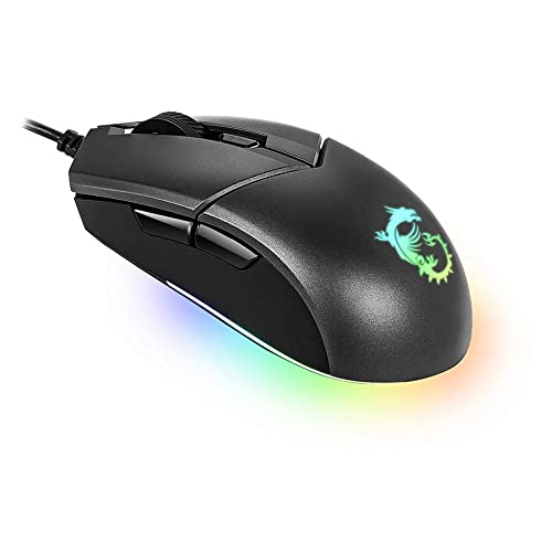 MSI CLUTCH GM51 LIGHTWEIGHT Gaming Mouse - 26000 DPI Optical Sensor, Elite 0.125ms Latency, 60M+ Click OMRON Switches, 6-Buttons, FriXionFree Cable, RGB Diamond LightGrips, 75g - Wired