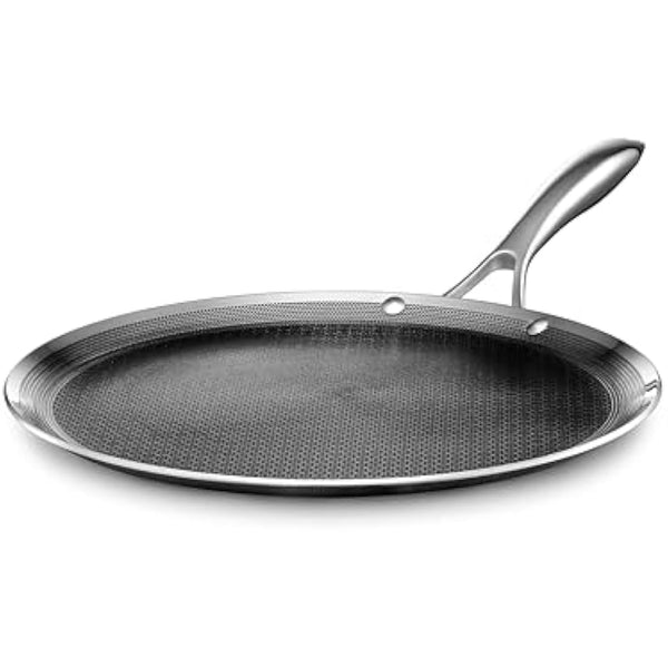 HexClad 30 cm Griddle Fry Pan with Stay-Cool Handle, Hybrid Stainless Steel, Non-Stick Surface, Works with Induction, Ceramic, Non-Stick, Electric, and Gas Cooktops
