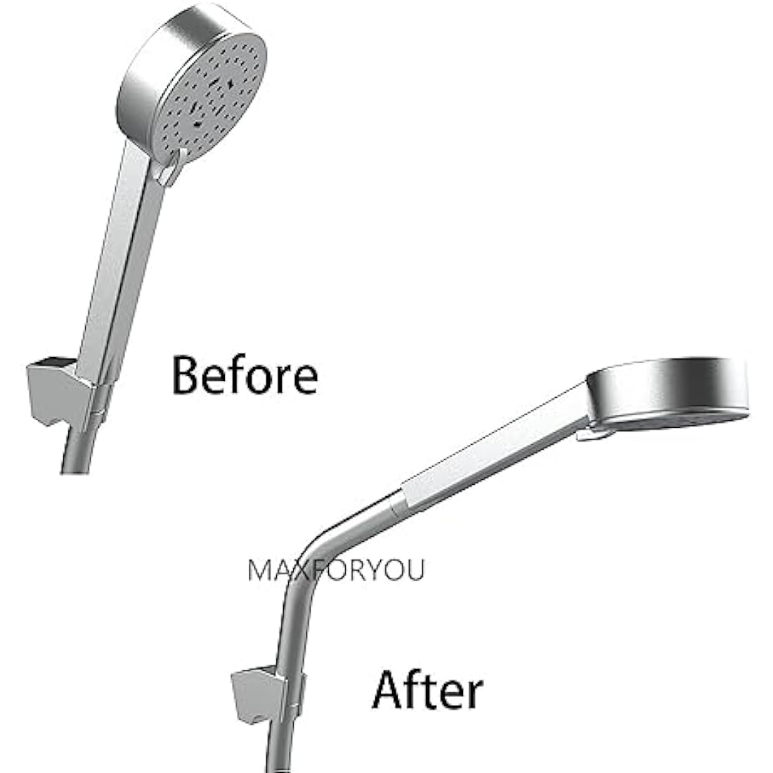 Maxforyou Curved Forward 20cm Universal G1/2" Handheld Shower Extra Hose Pipe for Shower Head and Hose Extension Arm