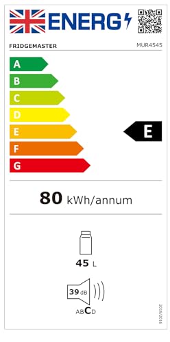 Fridgemaster MUR4545 Small Table Top 45cm Mini Fridge - 45 L - Mechanical Control with Adjustable Thermostat - Reversible Door - 39 dB Low noise - Broad Climate Design - White - E Rated