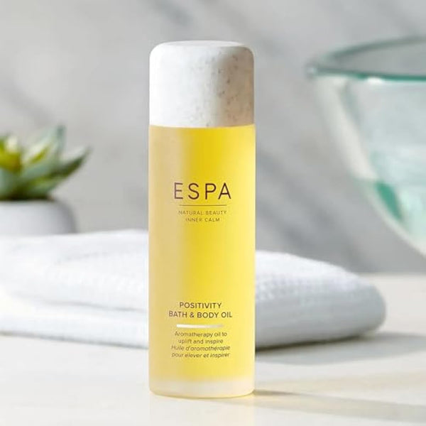 ESPA | Positivity Bath & Body Oil | 100ml | Jasmine, Rose Geranium & Gardenia | Aromatherapy, Essential Oils, Magnesium, Ashwagandha | Support Skin's Natural Moisture Barrier | Massage Oil