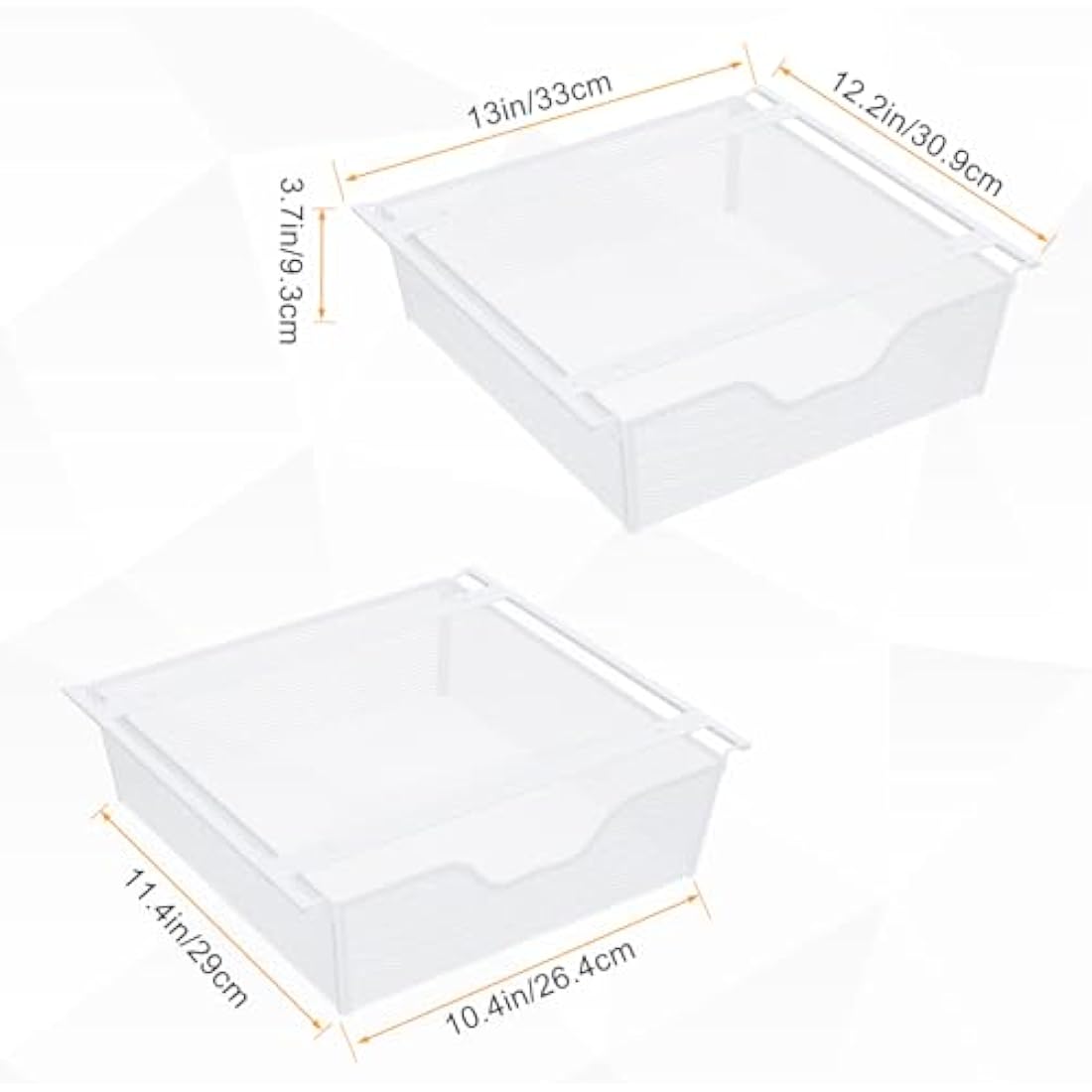 2 Pack Pull Out Basket Storage Under Shelf, Under Cabinet Hanging Drawer, Metal Wire Mesh Storage Basket Organizer for Kitchen, Office, Wardrobes, Cupboard rack White