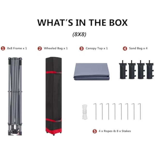 ABCCANOPY 2.5x2.5M Pop Up Gazebo Commercial Gazebo With Upgraded Roller Bag, 4 Weight Bags, Stakes and Ropes (Grey)