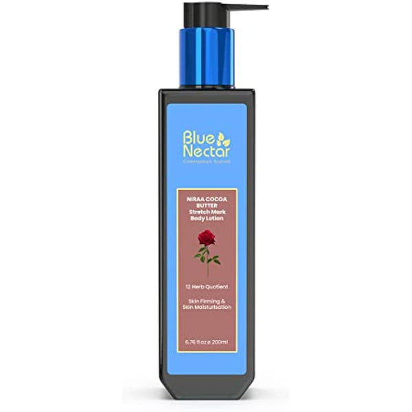 Blue Nectar Stretch Mark & Scar Body Lotion Cream with Cocoa Butter, Shea Butter & Uplifting Rose (12 Herbs, 200 ml)
