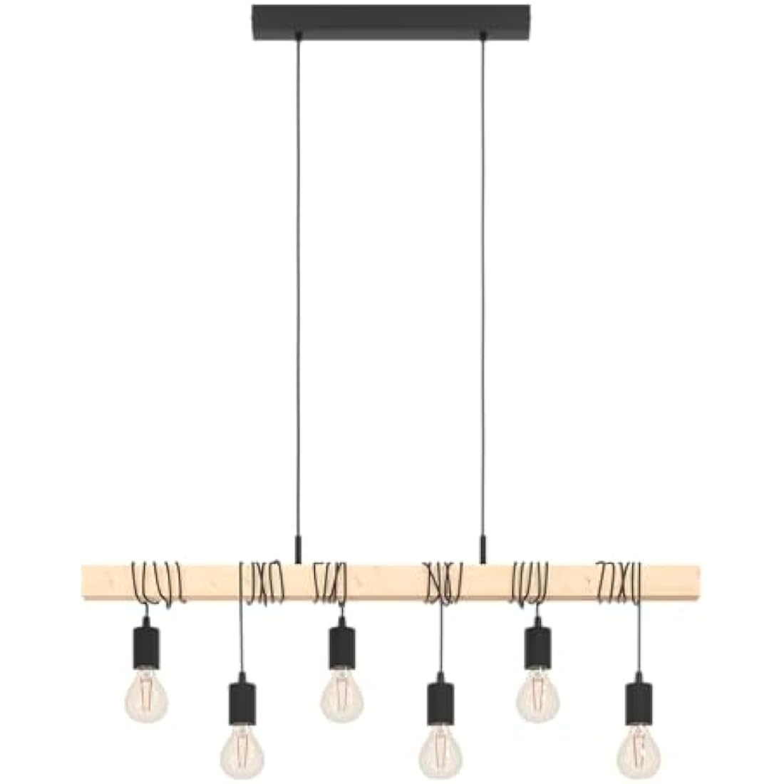 Eglo Pendant Lighting Townshend, 6 Light Vintage Hanging lamp in Industrial Design, Retro Ceiling Light Made of Black Metal and Natural Wood, FSC Certified, E27