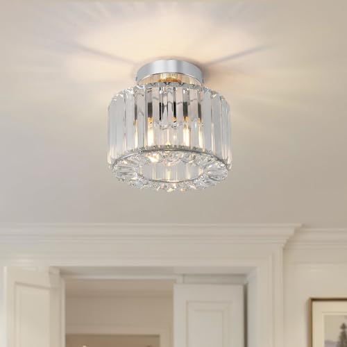 ANWIO Modern Crystal Ceiling Light, Chandeliers Ceiling,Semi Flush Light Fittings Ceilings,Hallway Ceiling Light for Bedroom Kitchen Bathroom,Silver Ceiling Light Shade(E27 Base,LAMP DIAM 21.5CM)
