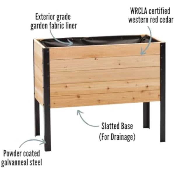 EARTH ELEVATED 100% Canadian Cedar Wood Elevated Garden Bed for Gardening - Planter Pot to Grow Herbs Flowers, and Vegetables at Home Indoor and Outdoor Patio Balcony Deck - 18” x 36” x 30”