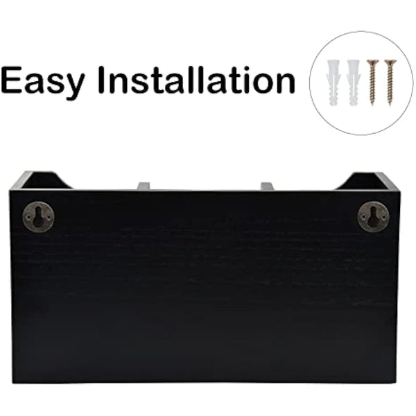 Karisky Kitchen Utensil Holder with Drainage Bottom, Large 3 Compartments Solid Real Wood Utensil Organizer for Kitchen Counter, Farmhouse Cooking Tools Storage for Countertop, Black