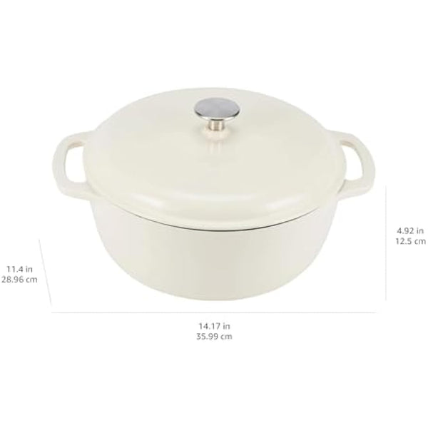 Amazon Basics Round Enameled Cast Iron Covered Dutch Oven, 5.7 L, White