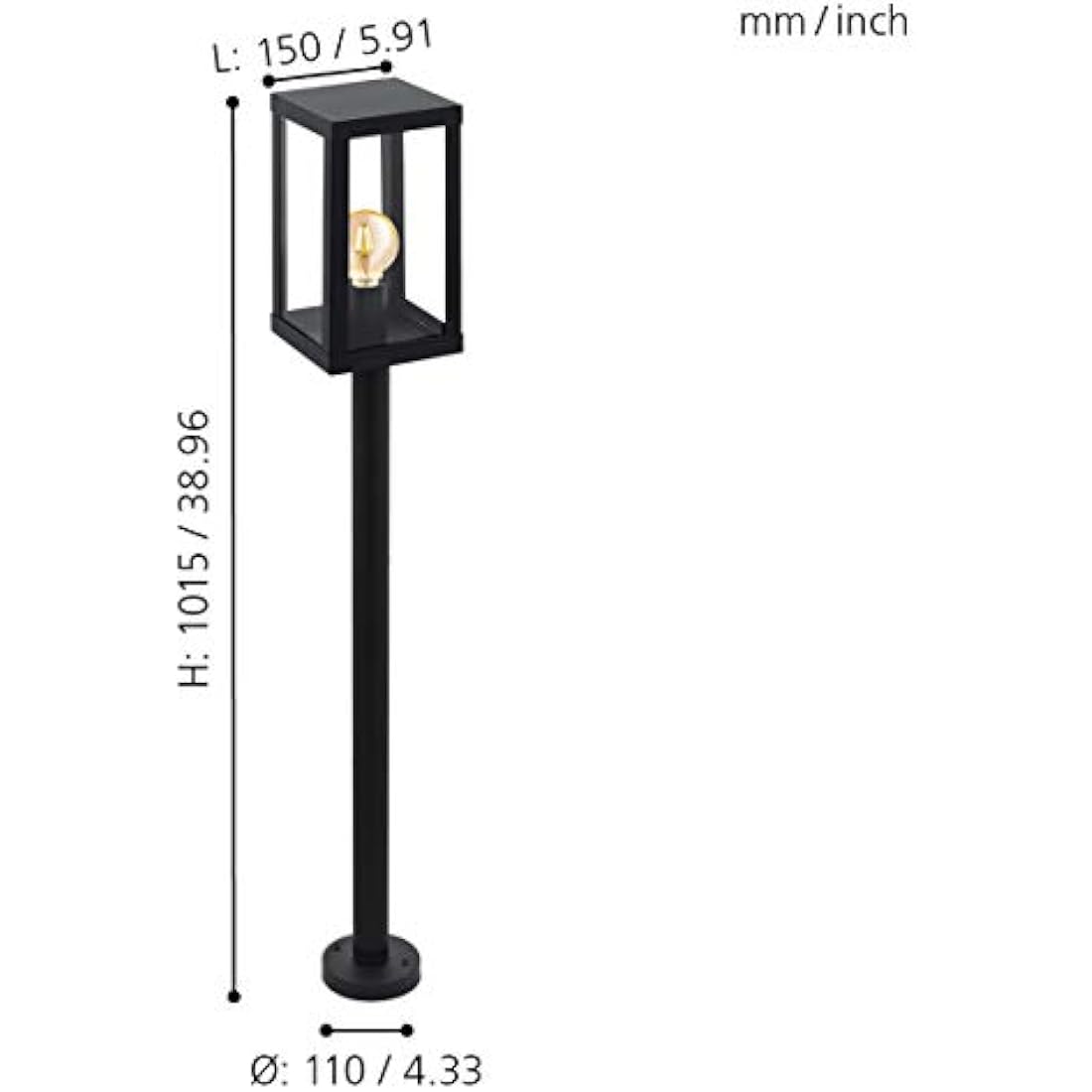 Eglo Alamonte 1 Outdoor Lamppost, Black Glavanized Steel and Clear Glass Driveway Light, Electric Garden Lighting, E27 Socket, IP44