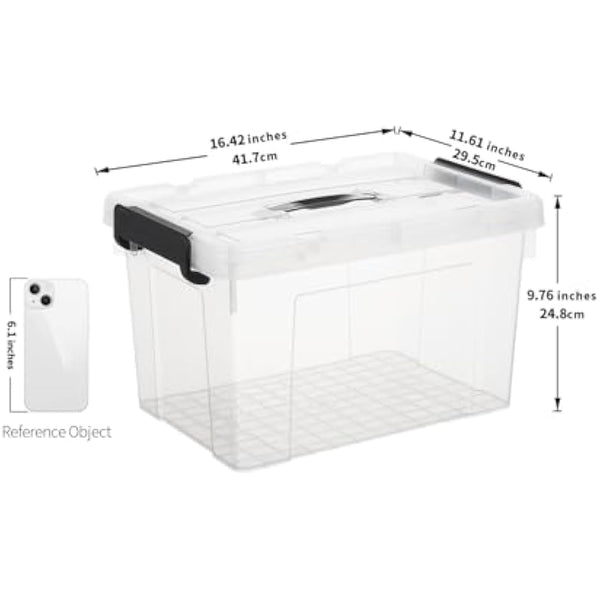 Cetomo 20L*4 Storage Boxes, Carry Plastic Storage Box with Lids, Organizing Container with Handle and Secure Latching Buckles, Stackable, Nestable, Tote Bin for Home Office Clothes, 20L-4Pack, Clear