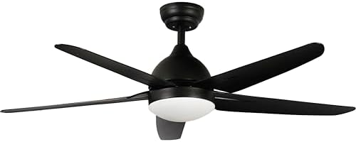 FINXIN Ceiling Fan with Lamp, Ceiling Fan with Light White/Black Ceiling Fans for Bedroom,Living Room,Dining Room Including Motor,Blades,Remote Switch (52" Black 5-Blades)