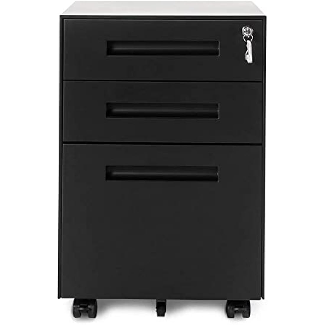 3 Drawer Mobile File Cabinet Filing Pedestal with Keys, Fully Assembled Except Casters,Metal Solid-Black