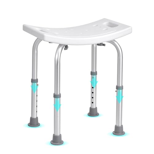 VEVOR Shower Chair, Adjustable Height Shower Stool with Built-in Handles, Shower Seat for Inside Shower or Tub, Non-Slip Bench Bathtub Stool Seat for Elderly Disabled Handicap, 158.8 kg Capacity