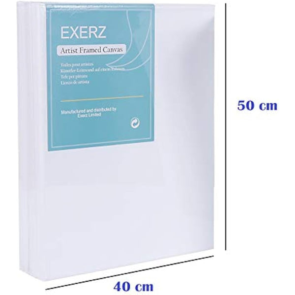 Exerz 40x50cm Pre-Stretched Canvas 4pk - 1.7cm Artist Framed Canvas Blank/ 280GSM 100% Cotton/Triple Primed/Acid Free/Medium Grain/Professional Artist Acrylic Paint, Oil Paint
