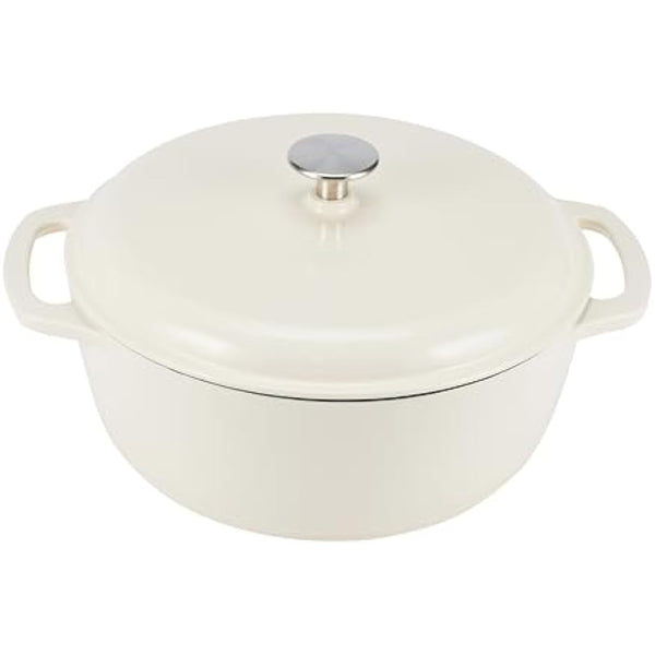Amazon Basics Round Enameled Cast Iron Covered Dutch Oven, 5.7 L, White
