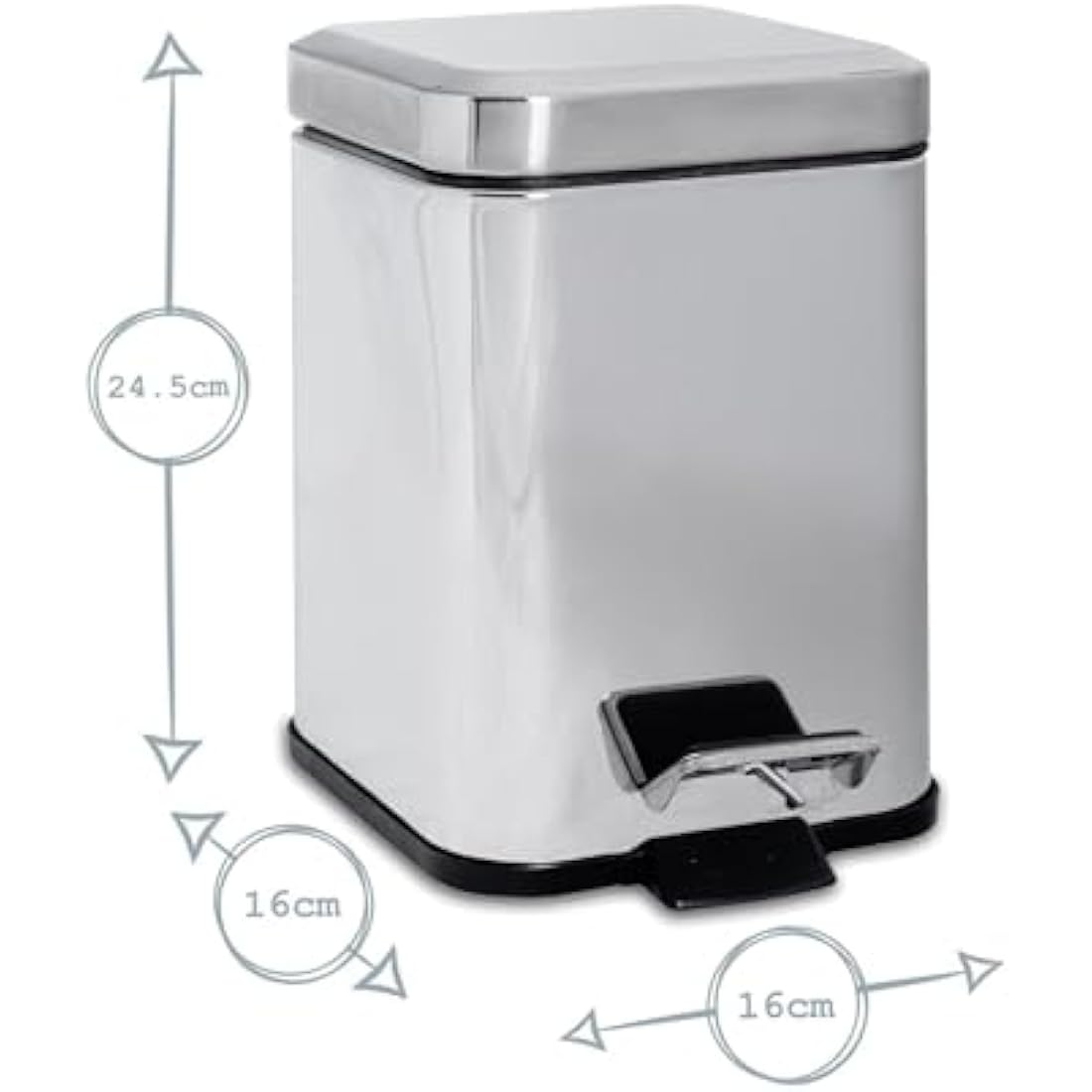 Harbour Housewares Bathroom Bin & Brush Set - White - 2pc Square Stainless Steel Pedal Bin & Toilet Brush Set Slim Small Trashcan for Kitchen Waste, Bathroom Rubbish