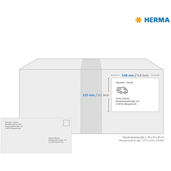HERMA Self Adhesive Shipping Labels, 2 Labels per A5 Sheet, 400 Sheets, 148 x 105 mm, 800 Labels, Blank Parcel Labels Stickers, Sticky Labels for Laser & Inkjet Printer, White