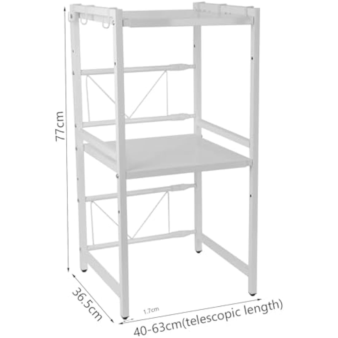 Multibao Expandable Microwave Shelf, 3 Tier Microwave oven Rack Stand Storage Holder Kitchen Corner Shelf Desktop Printer Shelf Rack, Bakers Rack (White)