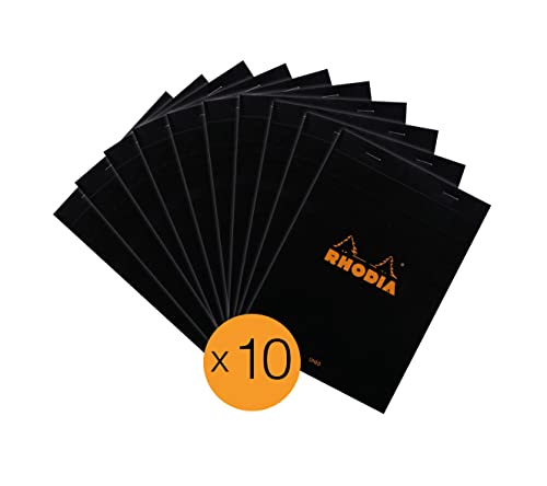 RHODIA 166009C - Stapled Notepad N°16 Black - A5 - Lined - 80 Detachable Sheets - White Clairefontaine Paper 80 g/m² - Coated Card Cover - Pack of 10 pads
