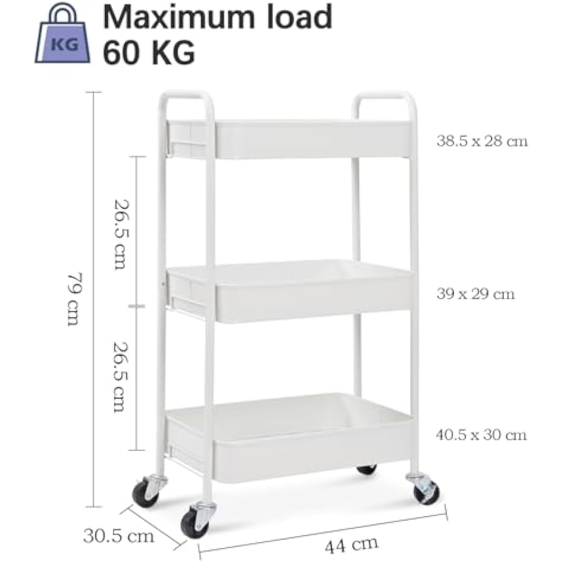 KINGRACK 3 Tier Metal Storage Trolley on Wheels, Beauty Book Craft Tea Art Trolley for Home Bathroom Kitchen Laundry, No screws needed Easy Rolling Utility Cart Mobile Storage Shelving Organizer