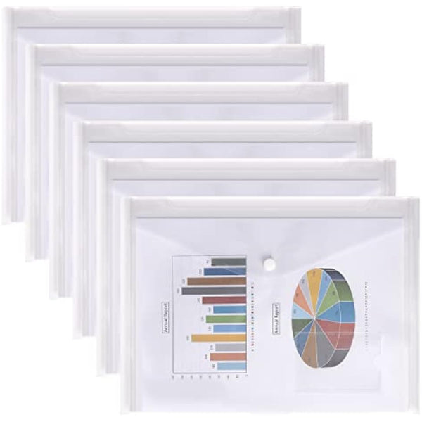 Clear Plastic Wallets A4 Popper Wallets Document File Folders for Paperwork A4 Plastic Envelopes Wallet, Pack of 6