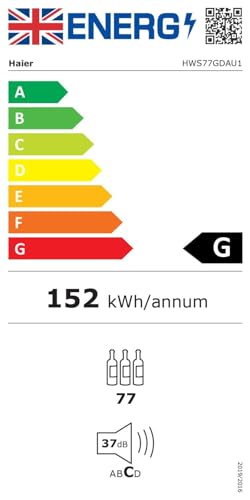Haier Wine Bank 50 Series 5 Freestanding Wine Cooler, 49 Bottles, Single Zone Temperature, Anti-UV Glass Door, Low Vibration Design, LED Light, hOn App, F Class, Black, 49.7x58.5x82 cm - HWS49GA