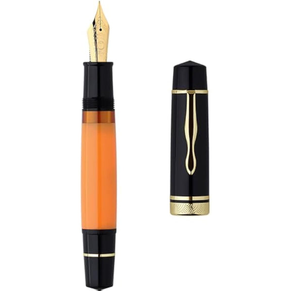 erofa Majohn P139 Piston Fountain Pen Extra Fine Nib with Box, Brass Piston System Large Capacity Resin Writing Pen, Black Yellow