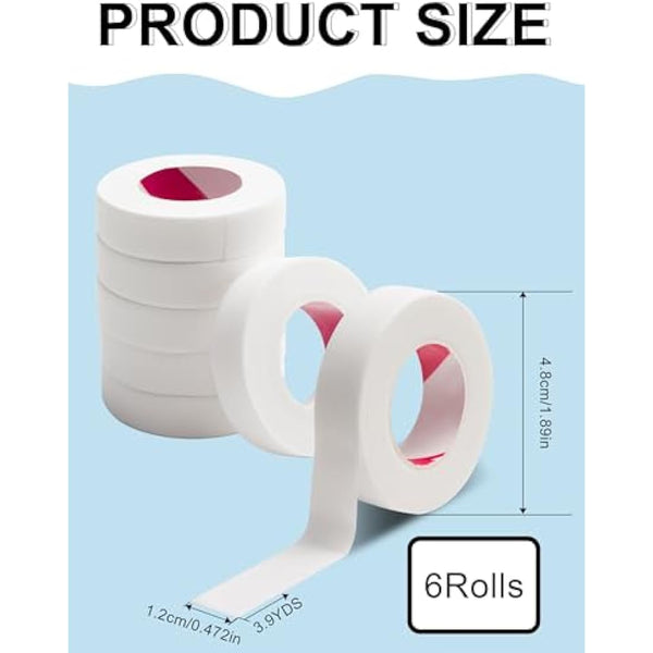 fenshine Lash Tape, PE Micropore Medical Tape for Eyelash Extension, Fabric For False Eyelash Patch Makeup Tool (6 Rolls Japan MIcropore Soft)