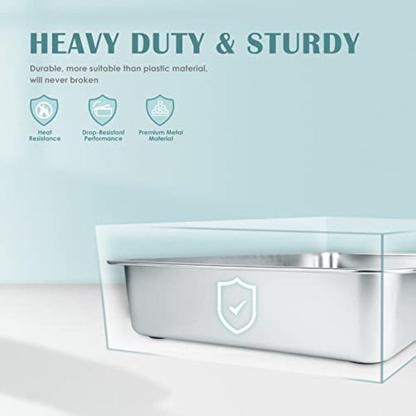 IKITCHEN Stainless Steel Cat Litter Box, Large Metal Litter Pan for Cats Rabbits, Never Absorbs Odors,Stain Free, Rustproof, Non Stick Smooth Surface, Anti-slip Rubber Bottom, 17.7"L x 13.7"W x 4"H