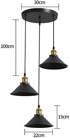 DELIPOP 3 Lights Vintage Pendant Light, E27 Black Metal Hanging Lights, Industrial Ceiling Lights for Kitchen Bedroom Living Dining Room
