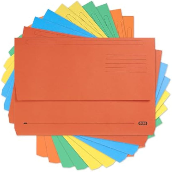 Elba Foolscap Document Wallets, Assorted Colours, A4+, Pack of 10 Folders