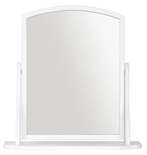Home Selections Arched Wood Dressing Table Mirror, White, 44x44cm, Wooden Free Standing Tabletop Vanity Mirror