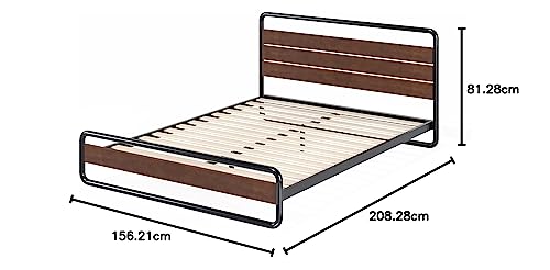 Zinus Therese Single Bed frame - Bed 90x190 cm - 20 cm Height - Metal and Wood Platform bed frame with wood slat support - Brown
