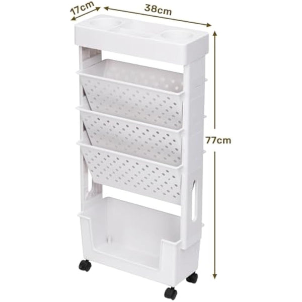 DOEWORKS Mobile Bookshelf with Wheels Bookshelf Trolley Small, Book Storage Trolley Cart 5-Tier Rolling Bookcase, Movable Bookshelf trolley Slim Bookcase for Living Room Bedroom Office Library, White